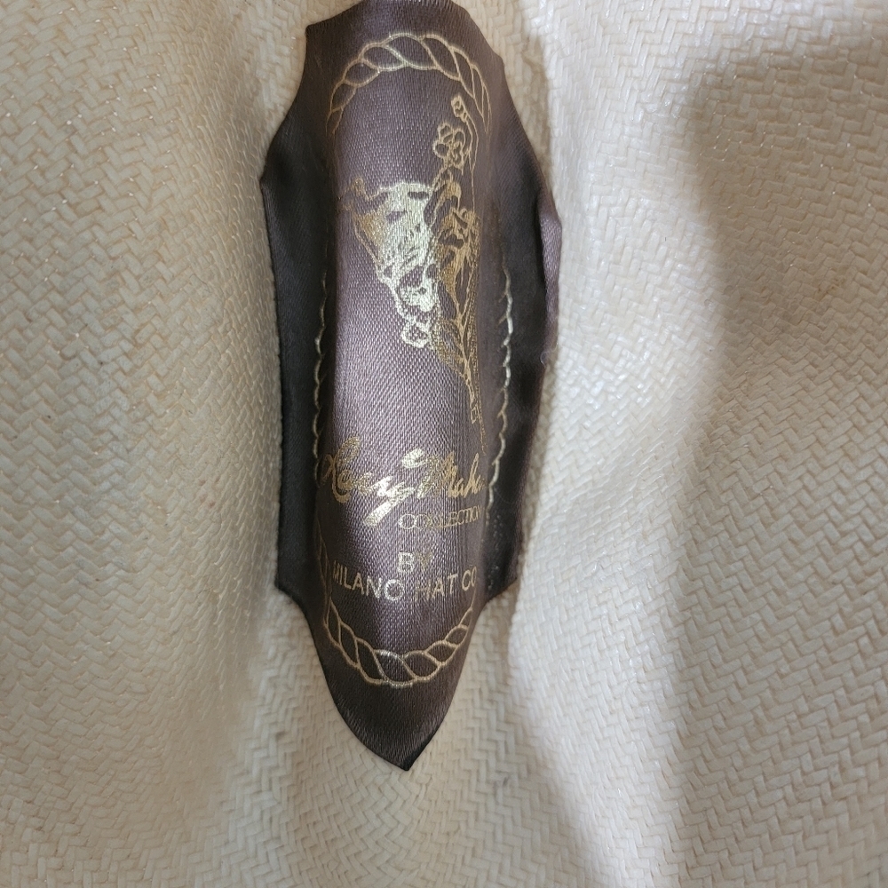 Larry Mahan The Corral By Milano Hat Tan Bandido 100% Straw Hat 6/8-55 Long Oval - Picture 8 of 12